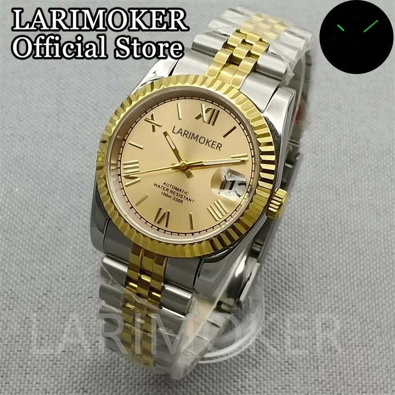 LARIMOKER36mm 39mm Gold Coin Bezel Black White red Dial Luminous Japan NH35A Automatic Movement Mens Watch Middel Gold Bracelet