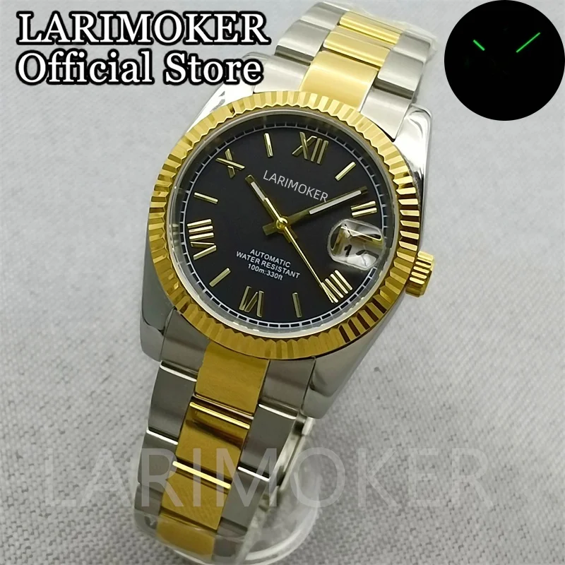 LARIMOKER36mm 39mm Gold Coin Bezel Black White red Dial Luminous Japan NH35A Automatic Movement Mens Watch Middel Gold Bracelet