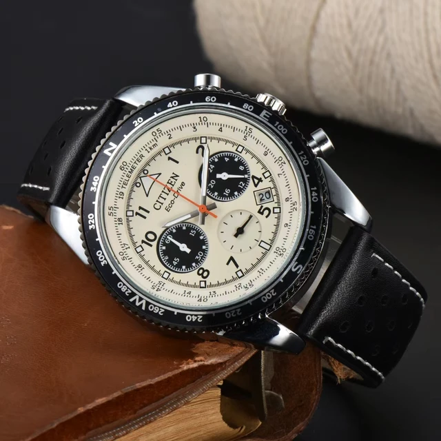 Citizen Men's Watch FF Series Flying Outdoor Circular Dial with Black Belt, Optical Kinetic Energy  Women's Quartz Wristwatches