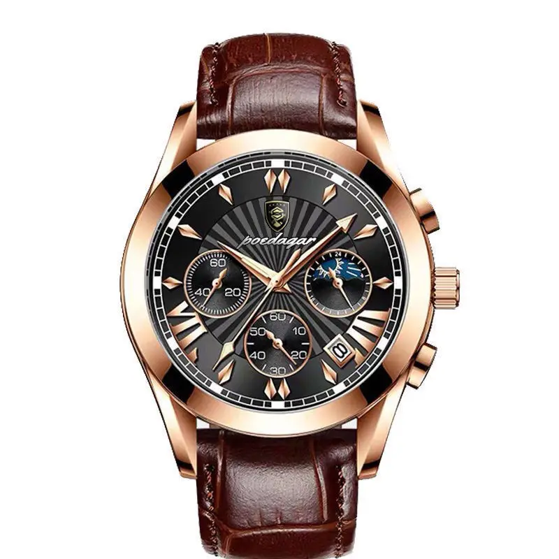 POEDAGAR Fashion Quartz Wristwatches Leather Casual Sports Clock Men Luxury Watch Automatic Watches Mens Gold Relogios Masculino