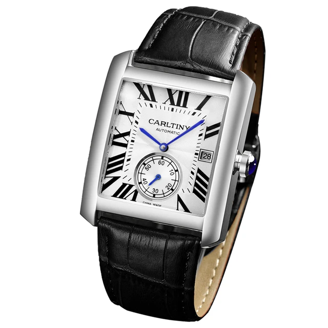 Luxury Automatic Watch Men Mechanical Wristwatches Top Brand Dress Watches Square Stainless Steel Waterproof Clock CARLTINY