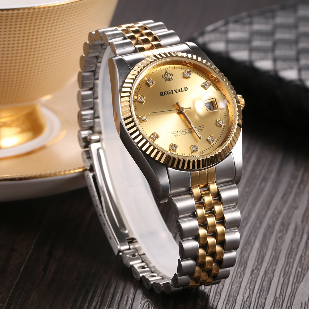 Reginald Watch Luxury Classic Men Watch Stainless Steel Men's Watches Men Diamond Watches Quartz Wristwatches relogio masculino