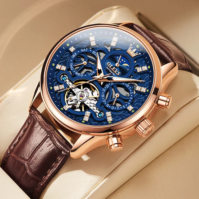 OLEVS Watches for Men Automatic Mechanical Watch Waterproof Hollow out Noctiucent Skeleton Automatic Wind up Male Wristwatch