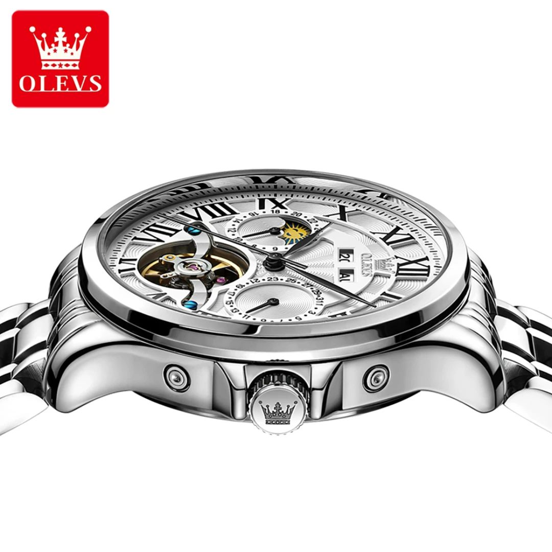 OLEVS 7013 Mechanical Business Watch Gift Round-dial Stainless Steel Watchband