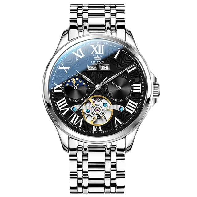 OLEVS 7013 Mechanical Business Watch Gift Round-dial Stainless Steel Watchband
