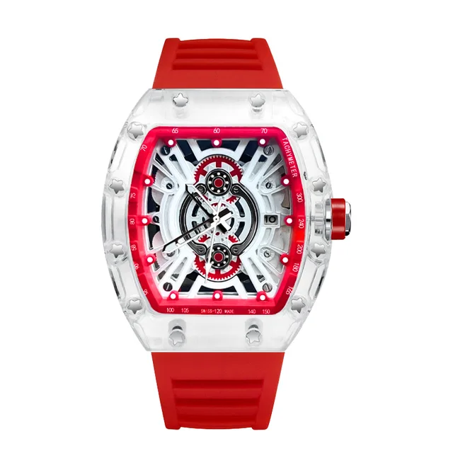 UTHAI Men's Watch Brand Advanced Fully Automatic Quartz Wristwatch Hollow Gear Waterproof Tonneau silicone Fashion Clock Watches