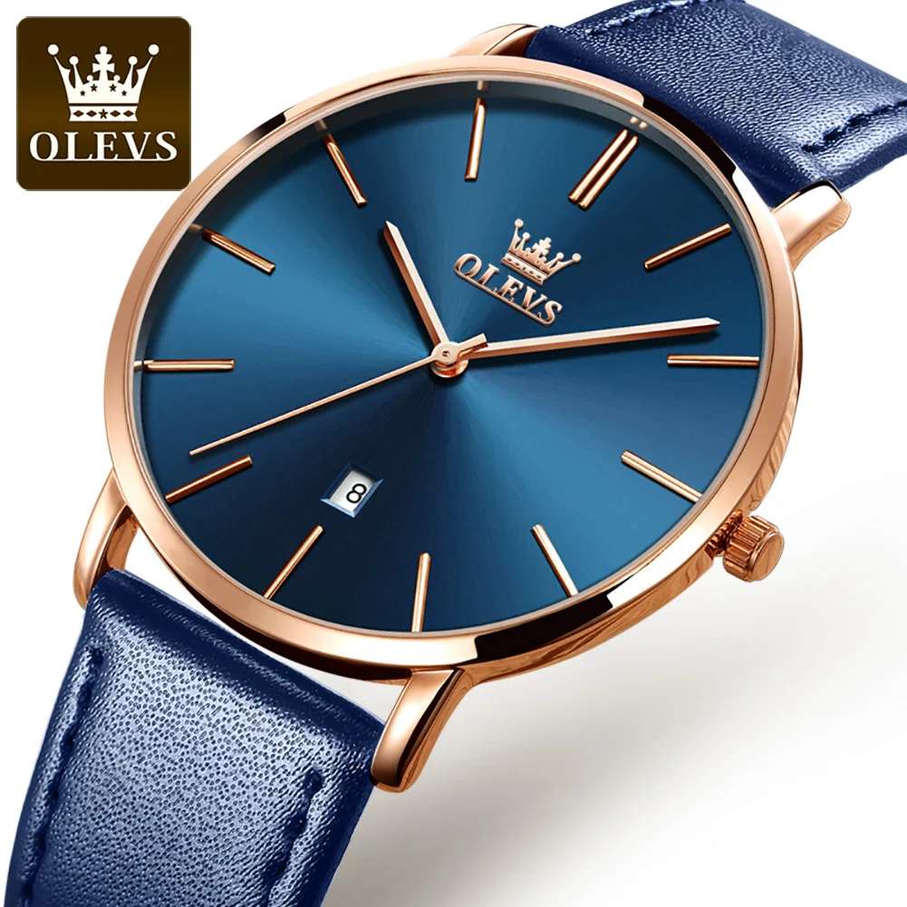 OLEVS 5869 Quartz Watch for Men Ultra Thin Minimalist Waterproof Date Bussiness Watch Fashion Leather Strap Men's Clock