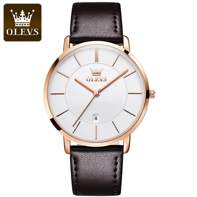 OLEVS 5869 Quartz Watch for Men Ultra Thin Minimalist Waterproof Date Bussiness Watch Fashion Leather Strap Men's Clock