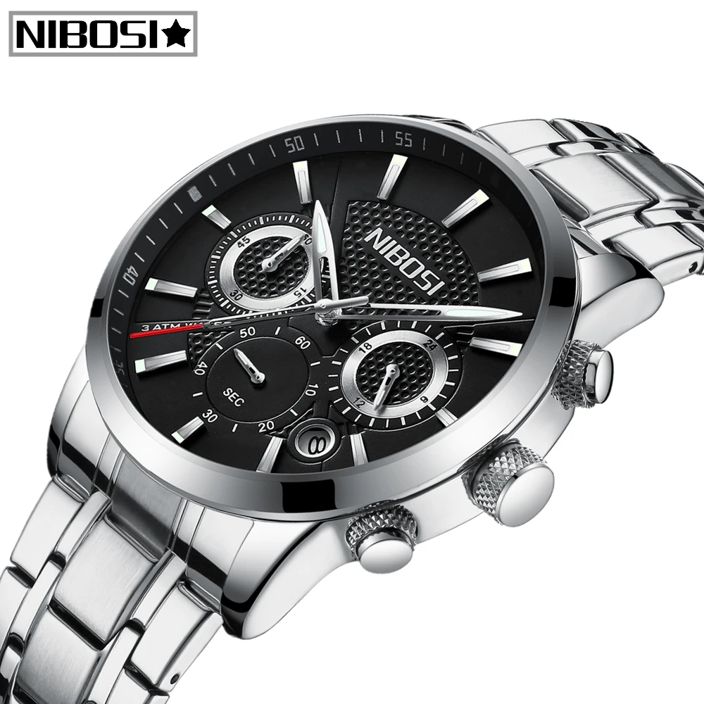 NIBOSI Brandчасы мужские Watches Men Military Chronograph Clock Quartz Wristwatch Sport Watch Men Waterproof Relojes Para Hombre