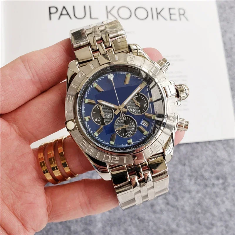 Luxury Automatic Silver Gold Black Blue Dial Stopwatch AAA Clocks Watches for Men Quartz Chronograph Wristwatch Stainless Steel