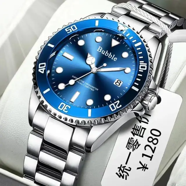 Men's high-grade alloy steel belt watch calendar waterproof men's watch