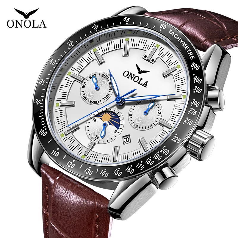 Brand Watch for Men Dress Mechanical Automatic Luxury ONOLA Business Waterproof Chronograph Fashion Leather Watcheses