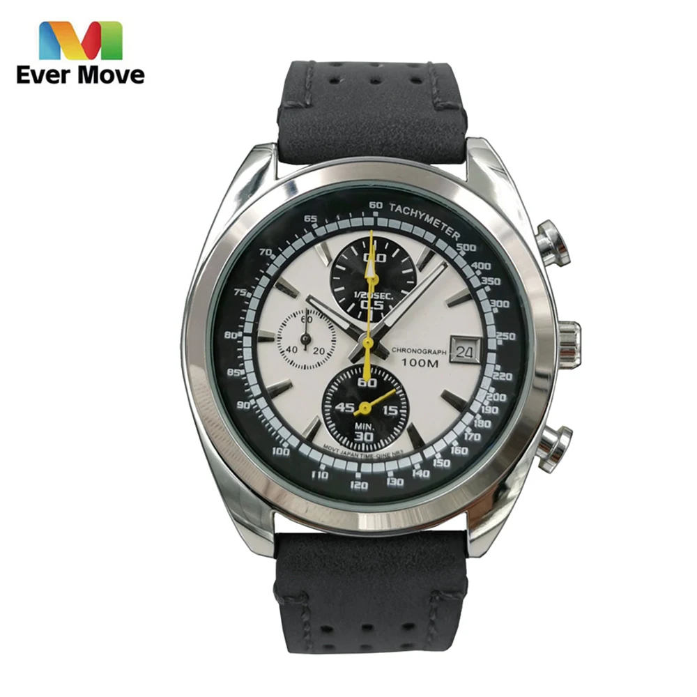 Ever Move Casual Sport Watches for Men Top Brand Luxury Military Leather Wrist Watch Man Clock Fashion Chronograph Wristwatch