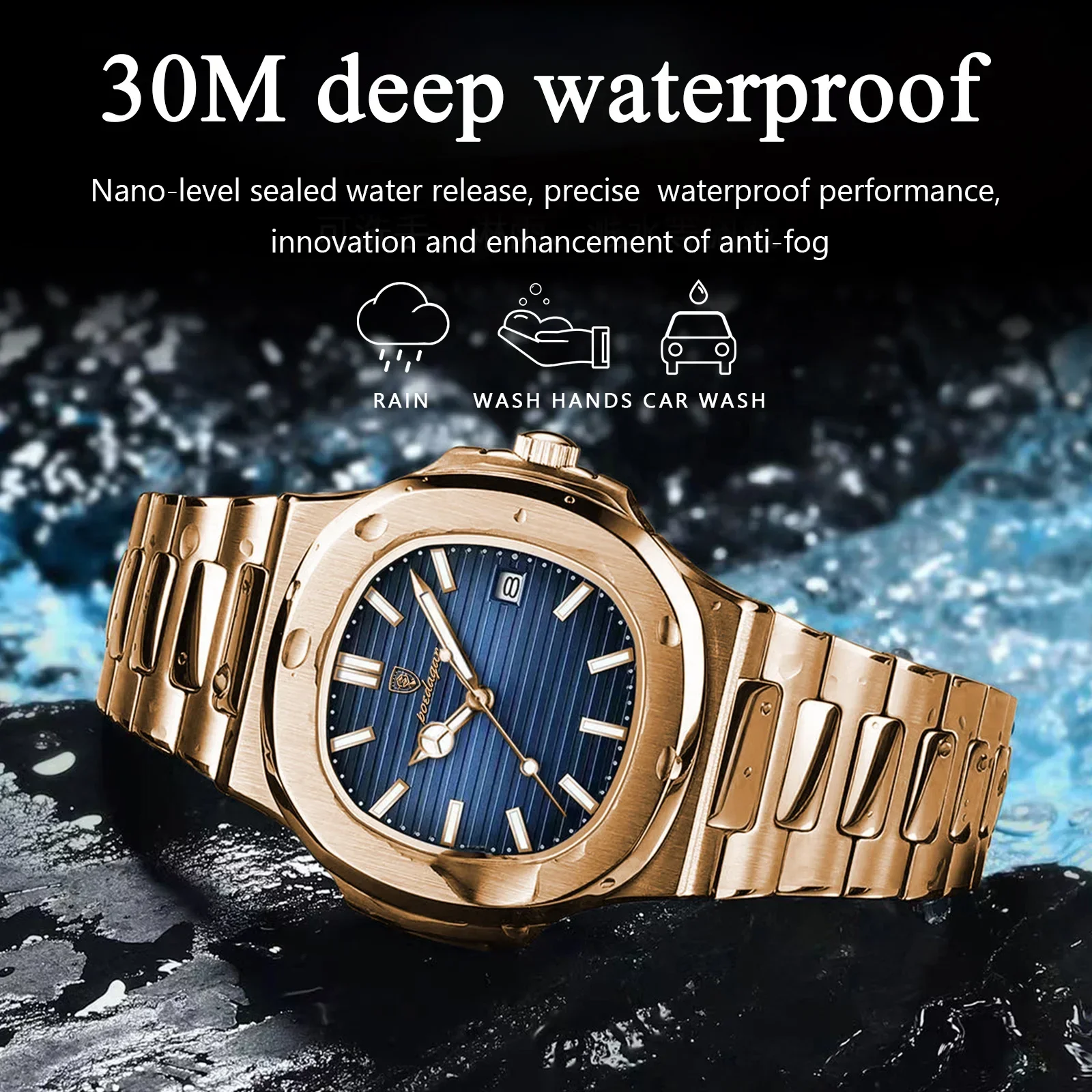 POEDAGAR Fashion Quartz Wristwatches Casual Business Gold Clock Men Luxury Watch Automatic Watches Mens Waterproof Montre Homme