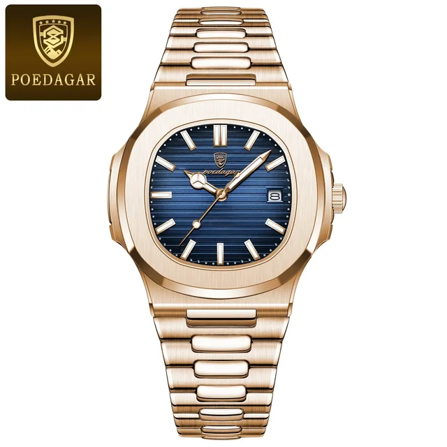 POEDAGAR Fashion Quartz Wristwatches Casual Business Gold Clock Men Luxury Watch Automatic Watches Mens Waterproof Montre Homme