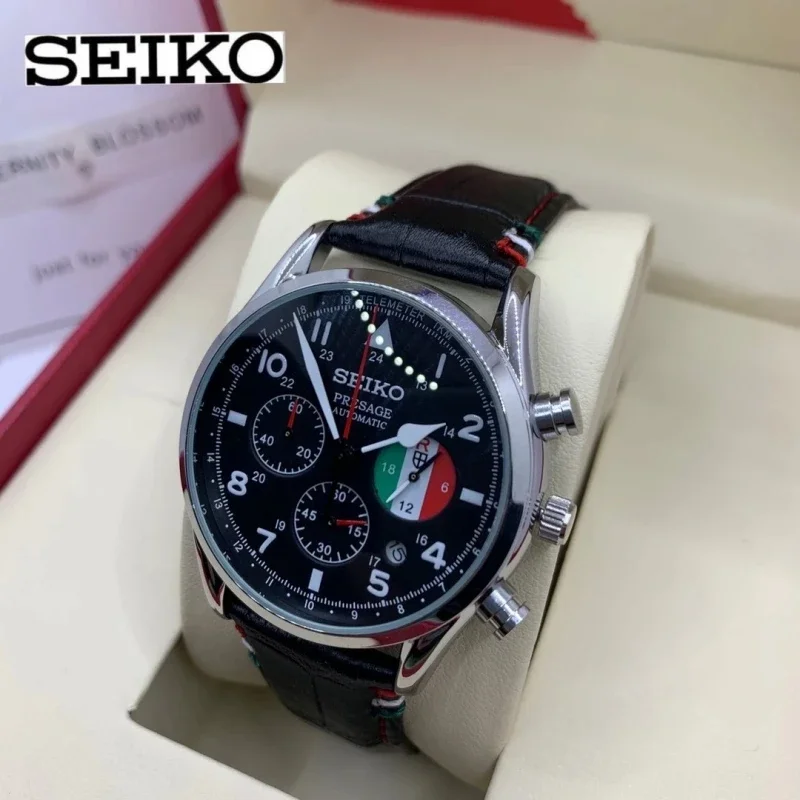 Seiko X Red Pig Film Men's Watch Black and White Dial Leisure Style Comfortable Strap Timing Code Watch reloj hombre relojes