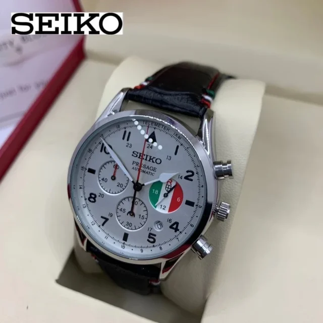 Seiko X Red Pig Film Men's Watch Black and White Dial Leisure Style Comfortable Strap Timing Code Watch reloj hombre relojes