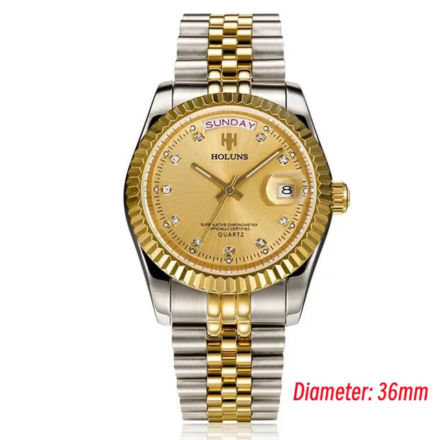 Holuns Luxury Classic 36/41mm Gold Men Watches Japan MIYOTA Quartz Movt Stainless Steel Classic Business Wristwatch Waterproof