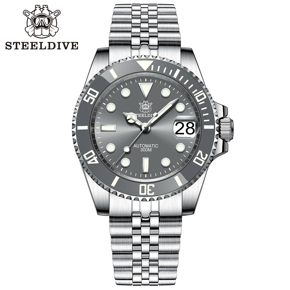 SD1953 New In Gray Dial Stainless Steel NH35 Watch Steeldive 41mm STEELDIVE Brand Sapphire Glass Men Diver Watches reloj hombre