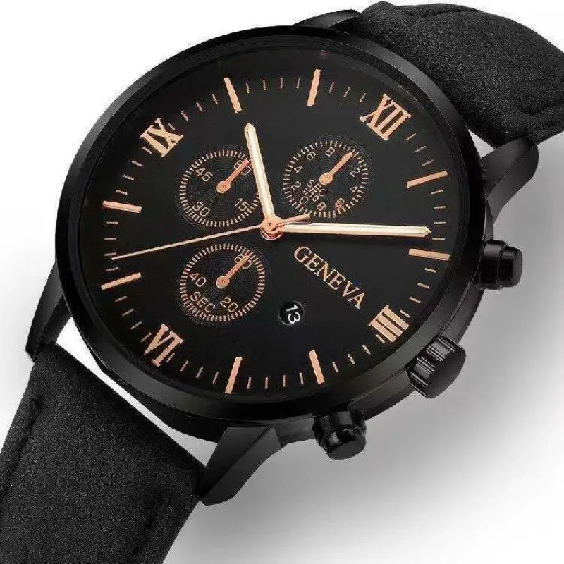 1pc Black Quartz Watch Men Roman Dial Watch Fashion Round Date Quartz Watch for Sports Relogios Masculino Relojes Para Hombres