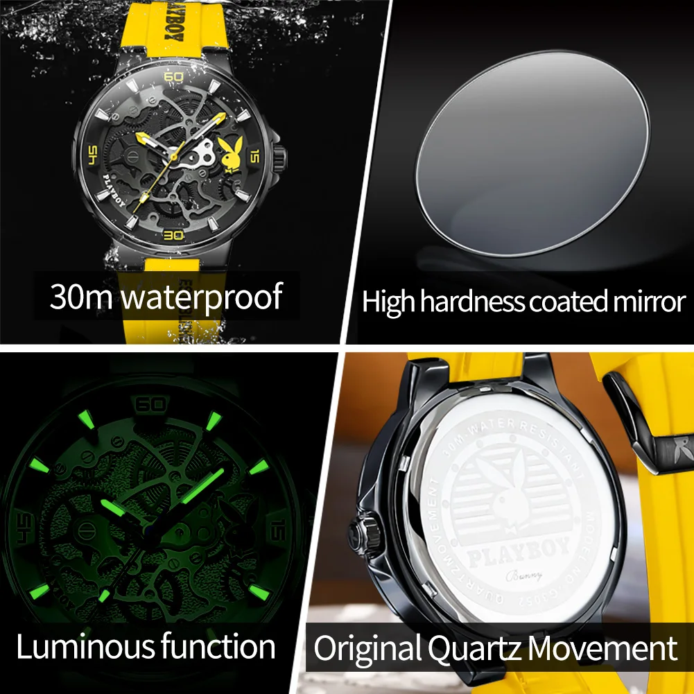 PLAYBOY Fashion Casual Men Watch Luxury Waterproof Luminous Man Wristwatch Quartz Men's Watches High Quality Relogios Masculino