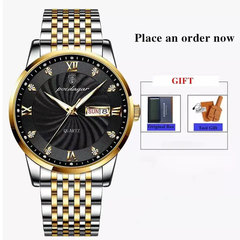 Top Brand Luxury Mens Watches Luminous Waterproof Stainless Steel Watch Quartz Men Date Calendar Business Wristwatch