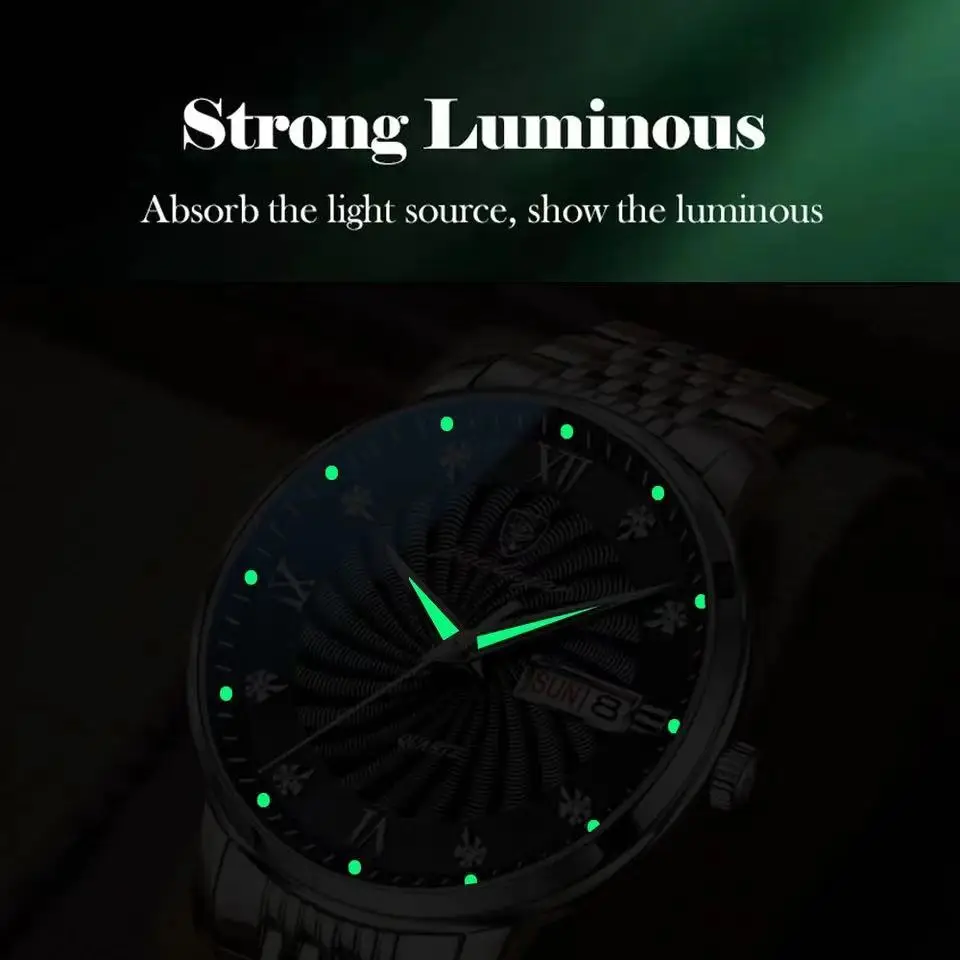 Top Brand Luxury Mens Watches Luminous Waterproof Stainless Steel Watch Quartz Men Date Calendar Business Wristwatch