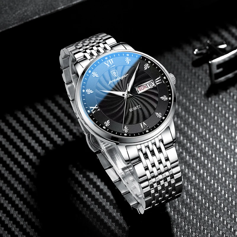 Top Brand Luxury Mens Watches Luminous Waterproof Stainless Steel Watch Quartz Men Date Calendar Business Wristwatch