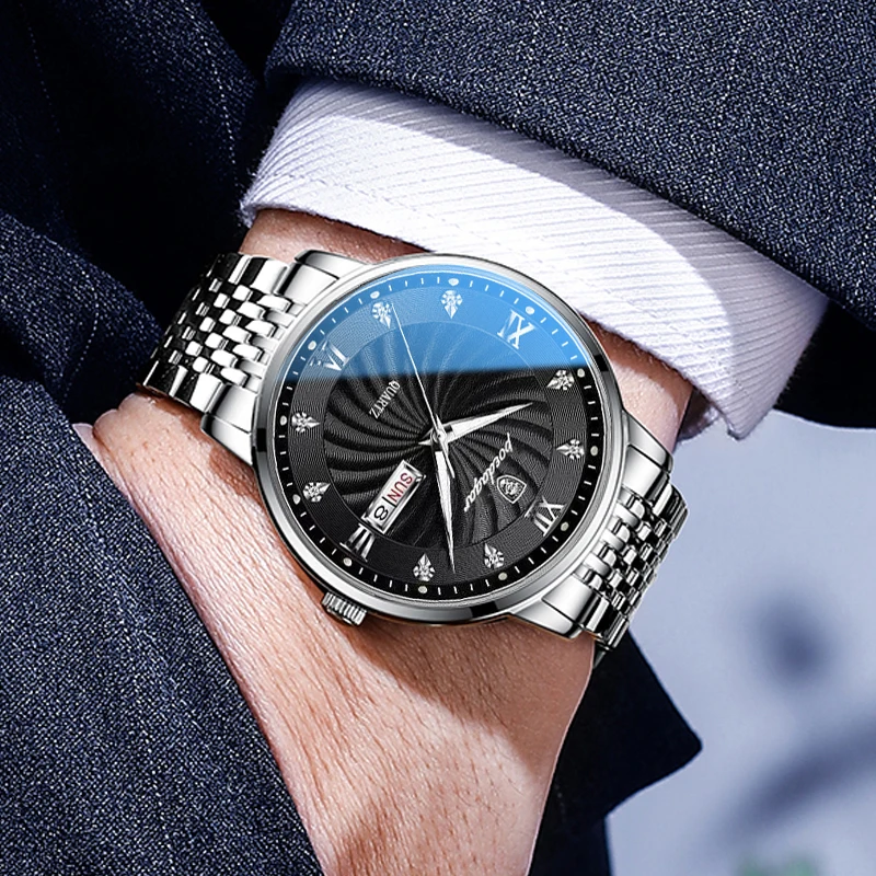 Top Brand Luxury Mens Watches Luminous Waterproof Stainless Steel Watch Quartz Men Date Calendar Business Wristwatch