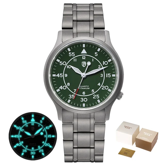 BERNY Titanium Watch for Men AR Coating Sapphire Fashion Wristwatch Luminous VH31 Ultra-thin Quartz Watch Waterproof 5ATM WatchP