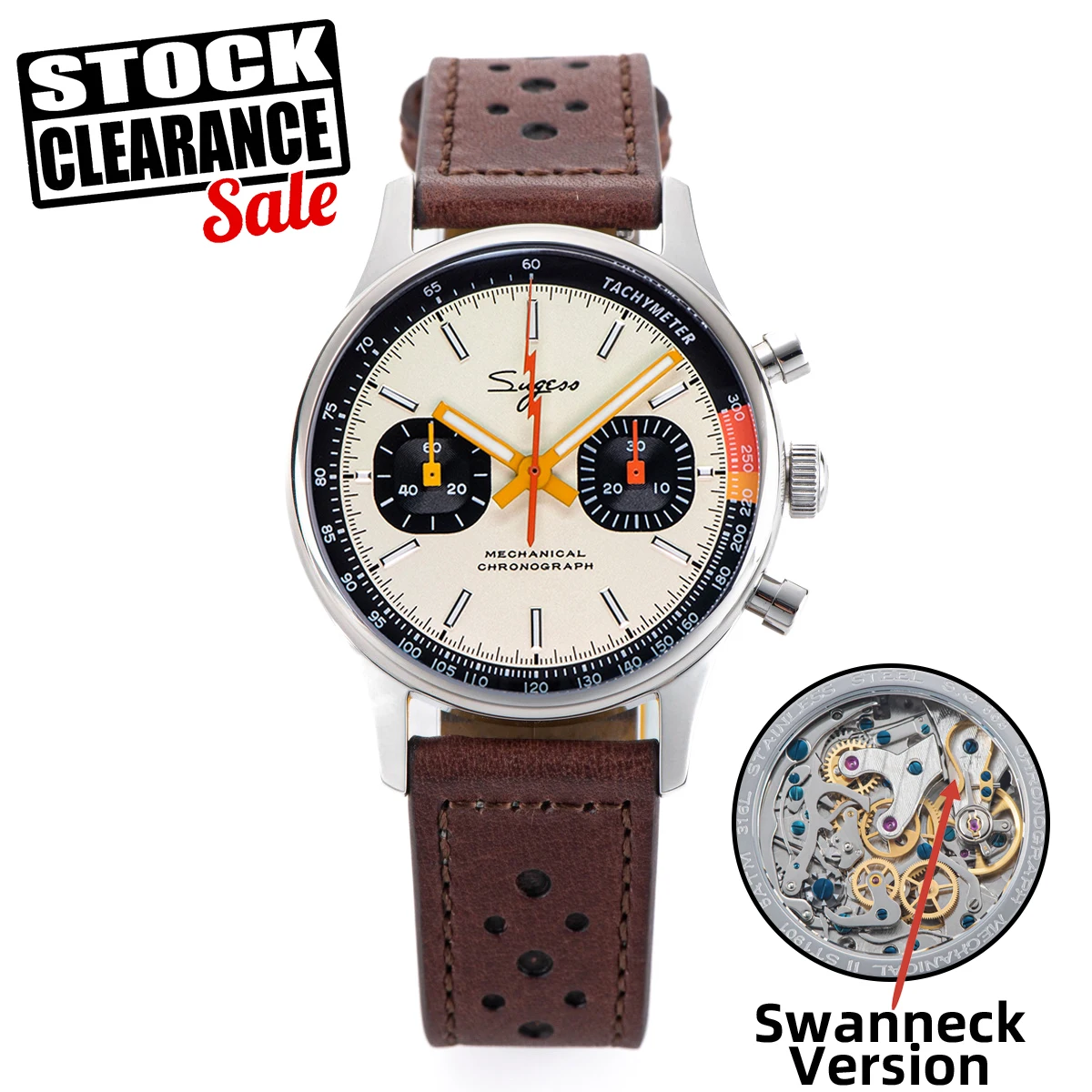 Sugess Watch of Men Chronograph Mechanical Wristwatches with Seagull ST19 Swanneck Movement Pilot Sapphire Crystal Racing V2 New