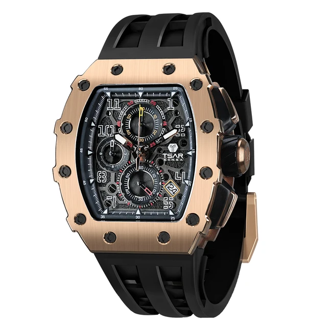 TSAR BOMBA Watch for Men Luxury Brand Tonneau Design Waterproof Clock Stainless Steel Wristwatch Fashion Rectangle Mens WatchPro