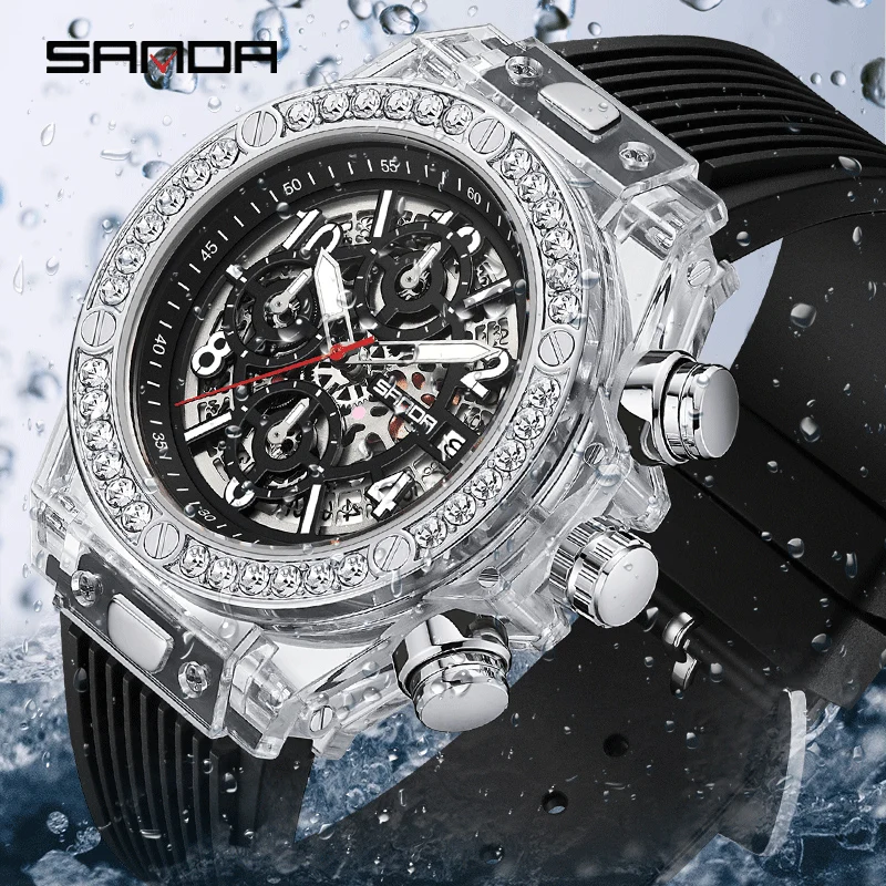 SANDA Top Brand Men Quartz Watches Water Diamond Business Watch Mens Luxury Watch Men Waterproof Chronograph High Quality 7040