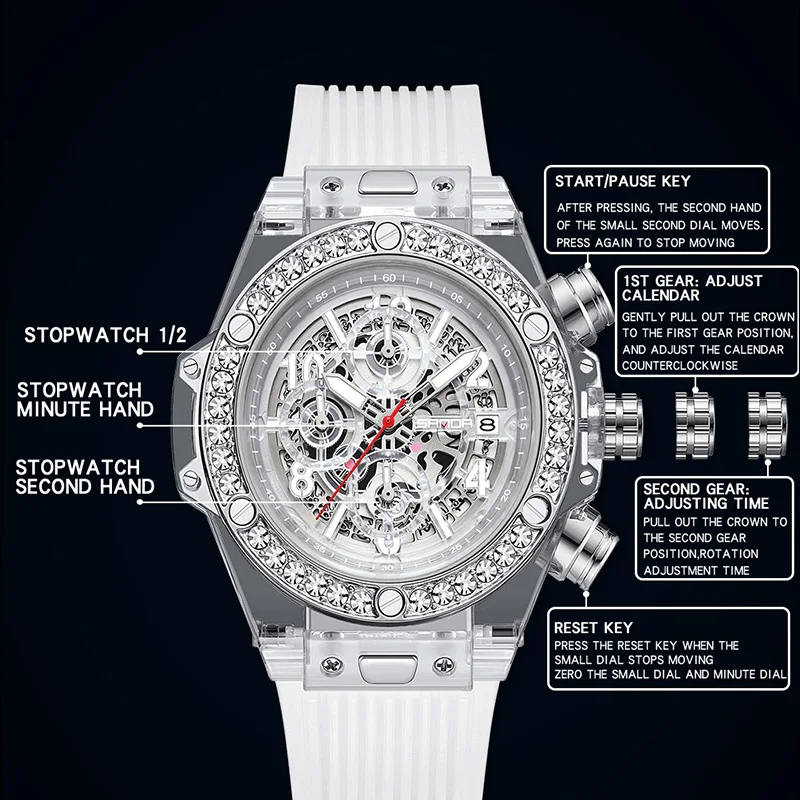 SANDA Top Brand Men Quartz Watches Water Diamond Business Watch Mens Luxury Watch Men Waterproof Chronograph High Quality 7040