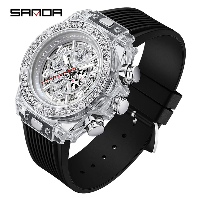 SANDA Top Brand Men Quartz Watches Water Diamond Business Watch Mens Luxury Watch Men Waterproof Chronograph High Quality 7040