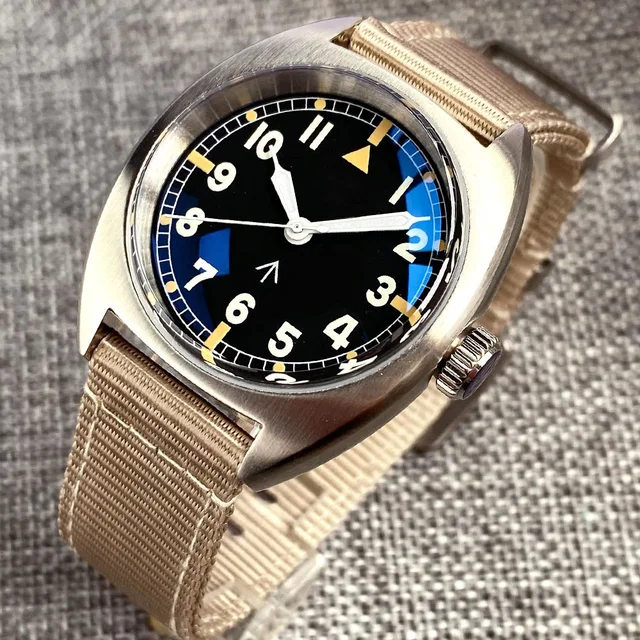 NH35 Movement 36mm Small Mechanical Watch for Men Pilot Wristwatch Green Lume Nylon Band Steel Sport Clock