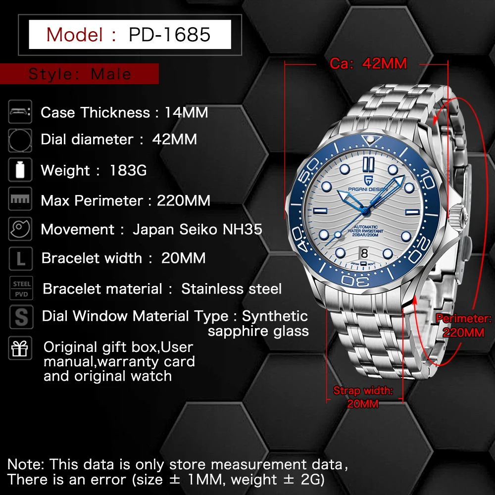 PAGANI DESIGN Men's Watches Top brand luxury Mechanical Wristwatch for men Automatic watch men Japan NH35A 20Bar Steel Clock