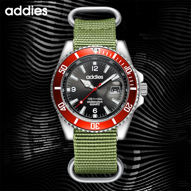 ADDIES Men's Stainless Steel Diving Watch Waterproof 50 Meters Quartz Movement Blue Luxury Business Military Watch Sports Clock