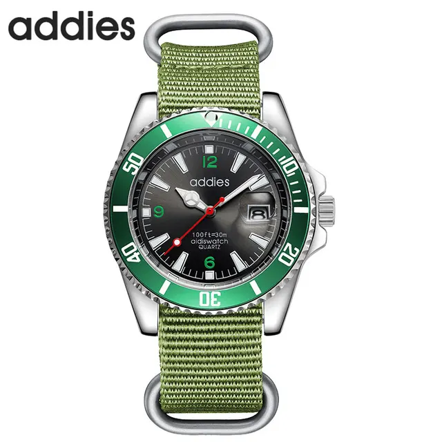 ADDIES Men's Stainless Steel Diving Watch Waterproof 50 Meters Quartz Movement Blue Luxury Business Military Watch Sports Clock