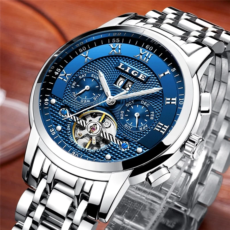 LIGE Mens Watches Fashion Top Brand Luxury Business Automatic Mechanical Watch Men Casual Waterproof Watch Relogio Masculino+Box