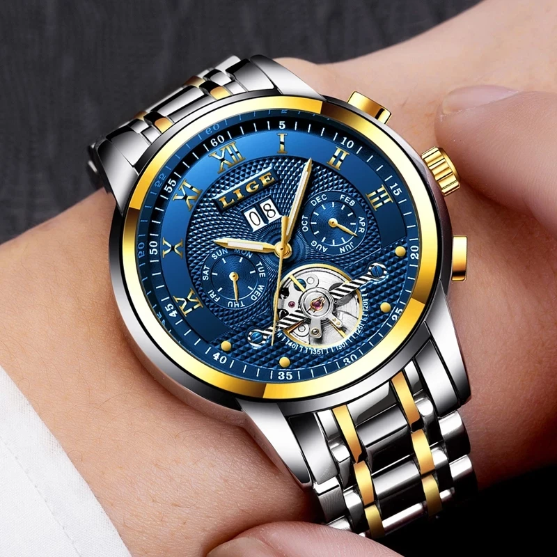 LIGE Mens Watches Fashion Top Brand Luxury Business Automatic Mechanical Watch Men Casual Waterproof Watch Relogio Masculino+Box