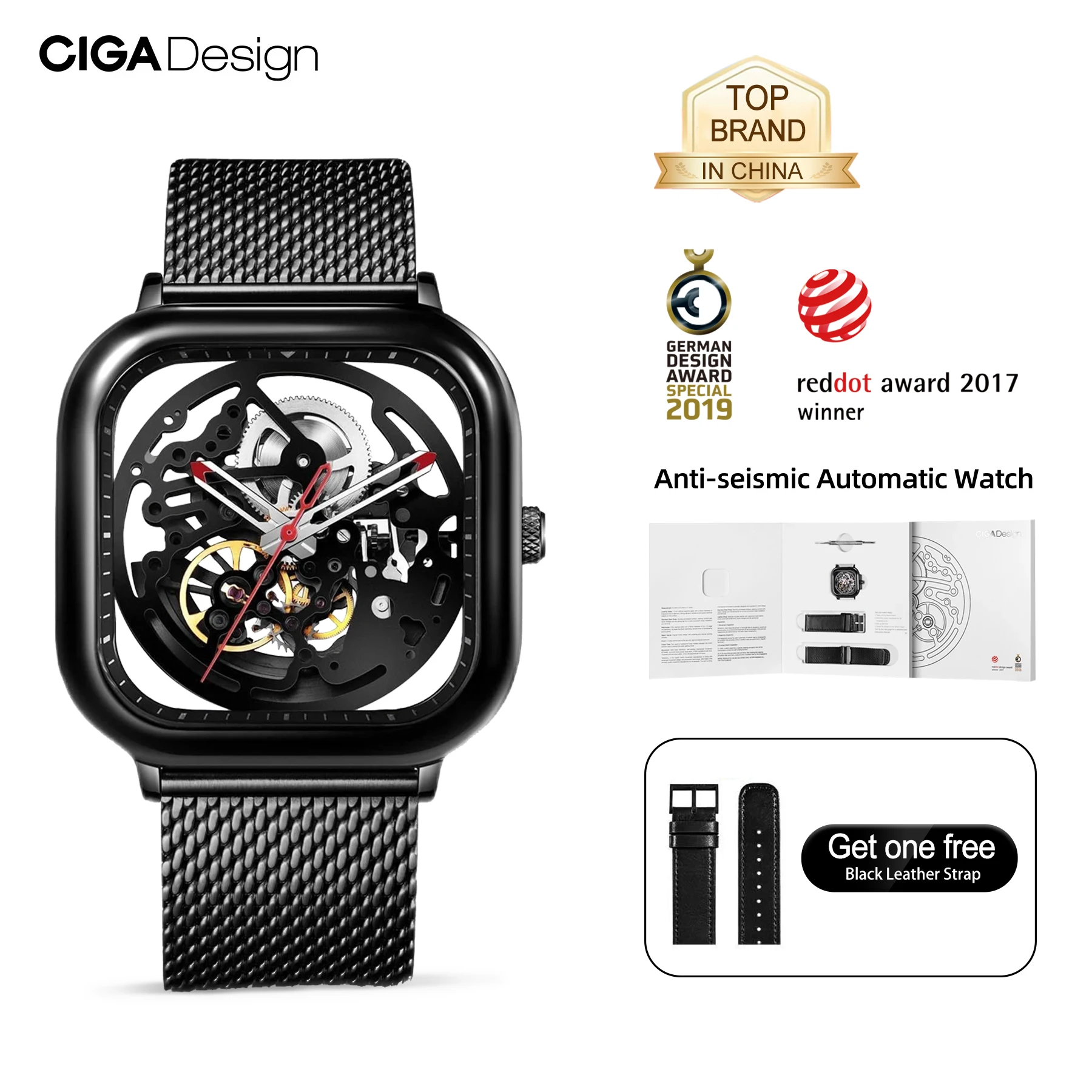 CIGA Design Anti-seismic Automatic Watches Men Women Skeleton Mechanical Watches 316L Stainless Steel Full Hollow Wristwatch