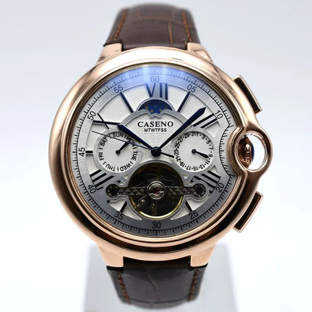 Tourbillon Mens Watch Top Brand Luxury Belt Watch Men Automatic Mechanical Wristwatch Skeleton Sport Male Clocks relogio CASENOP