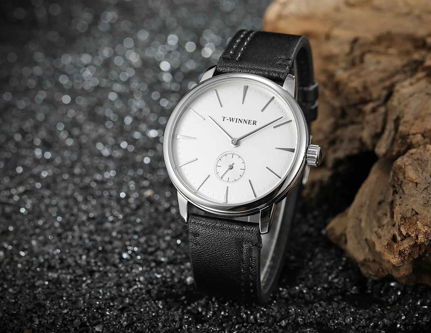 Classic Simple Men Hand Wind Mechanical Watch Elegant Black and White Reloj Genuine Leather Band Winding Male Wristwatch Clock