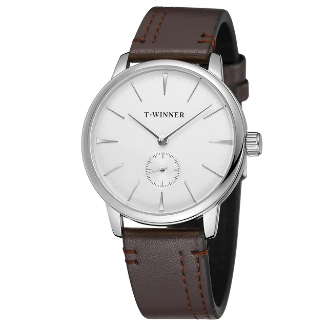Classic Simple Men Hand Wind Mechanical Watch Elegant Black and White Reloj Genuine Leather Band Winding Male Wristwatch Clock