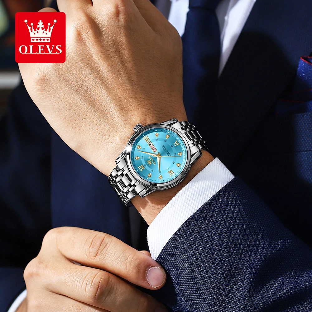 Luxury Top Brand OLEVS Men's Quartz Watch Classic Business Stainless Steel Waterproof Watch Calendar Men's Watch (Exclusive New)