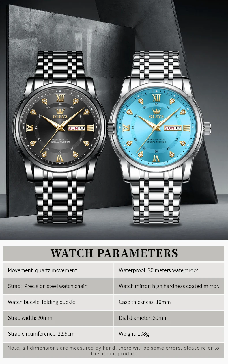 Luxury Top Brand OLEVS Men's Quartz Watch Classic Business Stainless Steel Waterproof Watch Calendar Men's Watch (Exclusive New)