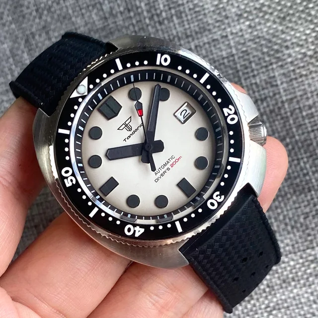 30bar Waterproof NH35 Turtle Professional Watch Diver Master Steel Automatic Wristwatch Men 120clicks Bezel 4.1 crown White