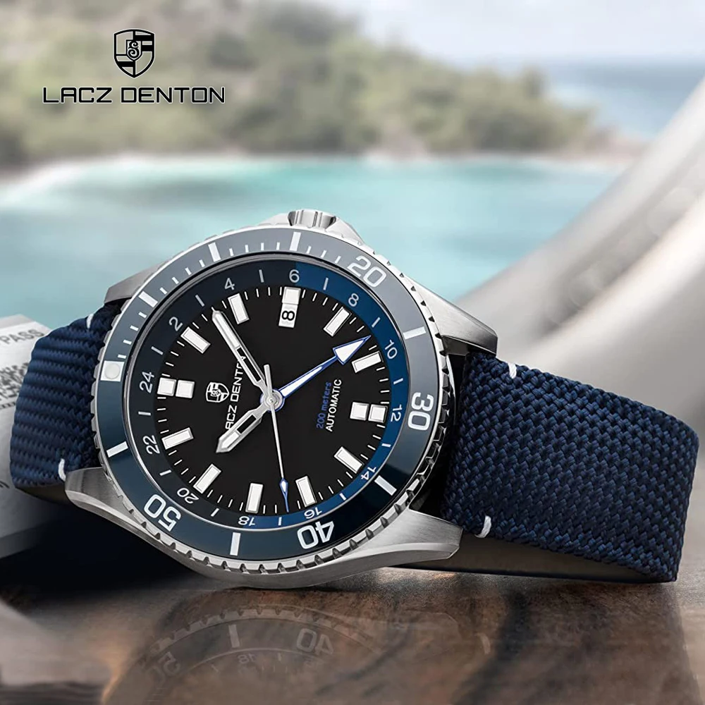 LACZ DENTON GMT Mens watches Automatic Top brand Luxury Men Mechanical Wristwatches 2023 Stainless Steel Waterproof Box