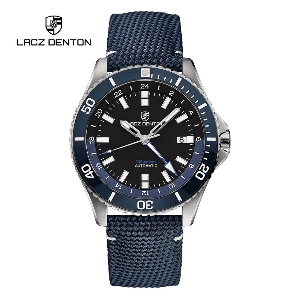 LACZ DENTON GMT Mens watches Automatic Top brand Luxury Men Mechanical Wristwatches 2023 Stainless Steel Waterproof Box